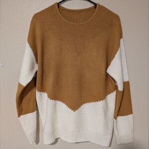 SHEIN Yellow/Brown and White Crew Neck Sweater